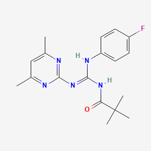 molecular formula C18H22FN5O B12138376 N-{(Z)-[(4,6-dimethylpyrimidin-2-yl)amino][(4-fluorophenyl)amino]methylidene}-2,2-dimethylpropanamide 