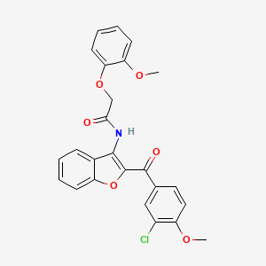 molecular formula C25H20ClNO6 B12138430 N-{2-[(3-chloro-4-methoxyphenyl)carbonyl]-1-benzofuran-3-yl}-2-(2-methoxyphenoxy)acetamide 