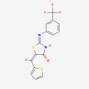 molecular formula C15H9F3N2OS2 B12138459 (E)-5-(thiophen-2-ylmethylene)-2-((3-(trifluoromethyl)phenyl)amino)thiazol-4(5H)-one 