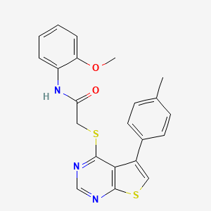 molecular formula C22H19N3O2S2 B12138545 N-(2-methoxyphenyl)-2-{[5-(4-methylphenyl)thieno[2,3-d]pyrimidin-4-yl]sulfanyl}acetamide 