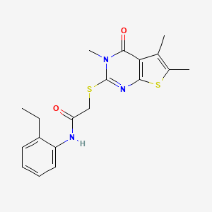 molecular formula C19H21N3O2S2 B12138590 N-(2-ethylphenyl)-2-[(3,5,6-trimethyl-4-oxo-3,4-dihydrothieno[2,3-d]pyrimidin-2-yl)sulfanyl]acetamide 