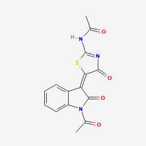 molecular formula C15H11N3O4S B12138636 N-[(5E)-5-(1-acetyl-2-oxo-1,2-dihydro-3H-indol-3-ylidene)-4-oxo-4,5-dihydro-1,3-thiazol-2-yl]acetamide 