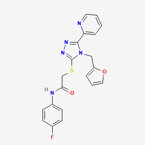 molecular formula C20H16FN5O2S B12138641 N-(4-fluorophenyl)-2-{[4-(furan-2-ylmethyl)-5-(pyridin-2-yl)-4H-1,2,4-triazol-3-yl]sulfanyl}acetamide 