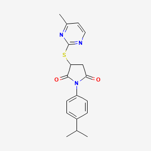 molecular formula C18H19N3O2S B12138679 3-[(4-Methylpyrimidin-2-yl)sulfanyl]-1-[4-(propan-2-yl)phenyl]pyrrolidine-2,5-dione 