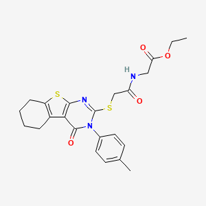 molecular formula C23H25N3O4S2 B12138805 Ethyl 2-{2-[3-(4-methylphenyl)-4-oxo-3,5,6,7,8-pentahydrobenzo[b]thiopheno[2,3-d]pyrimidin-2-ylthio]acetylamino}acetate 