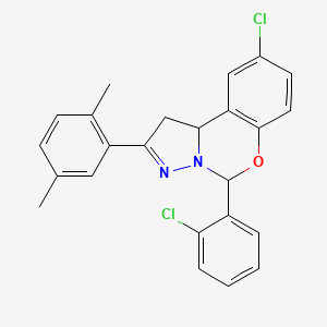 molecular formula C24H20Cl2N2O B12138959 9-Chloro-5-(2-chlorophenyl)-2-(2,5-dimethylphenyl)-1,10b-dihydropyrazolo[1,5-c][1,3]benzoxazine 