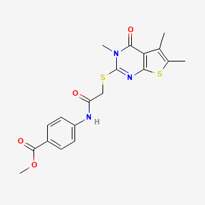 molecular formula C19H19N3O4S2 B12139007 Methyl 4-({[(3,5,6-trimethyl-4-oxo-3,4-dihydrothieno[2,3-d]pyrimidin-2-yl)sulfanyl]acetyl}amino)benzoate 