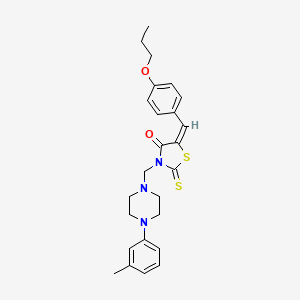 molecular formula C25H29N3O2S2 B12139131 (5E)-3-{[4-(3-methylphenyl)piperazin-1-yl]methyl}-5-(4-propoxybenzylidene)-2-thioxo-1,3-thiazolidin-4-one 