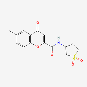 molecular formula C15H15NO5S B12139221 N-(1,1-dioxidotetrahydrothiophen-3-yl)-6-methyl-4-oxo-4H-chromene-2-carboxamide 
