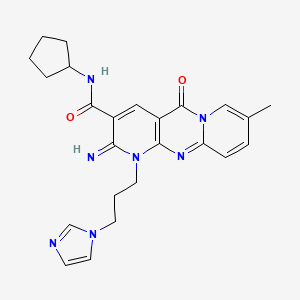 molecular formula C24H27N7O2 B12139251 N-cyclopentyl-7-[3-(1H-imidazol-1-yl)propyl]-6-imino-13-methyl-2-oxo-1,7,9-triazatricyclo[8.4.0.0^{3,8}]tetradeca-3(8),4,9,11,13-pentaene-5-carboxamide 