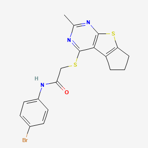 molecular formula C18H16BrN3OS2 B12139275 N-(4-bromophenyl)-2-(2-methyl(5,6,7-trihydrocyclopenta[2,1-d]pyrimidino[4,5-b] thiophen-4-ylthio))acetamide 