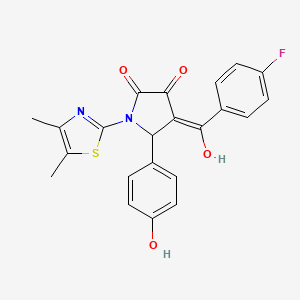 molecular formula C22H17FN2O4S B12139293 (4E)-1-(4,5-dimethyl-1,3-thiazol-2-yl)-4-[(4-fluorophenyl)(hydroxy)methylidene]-5-(4-hydroxyphenyl)pyrrolidine-2,3-dione 