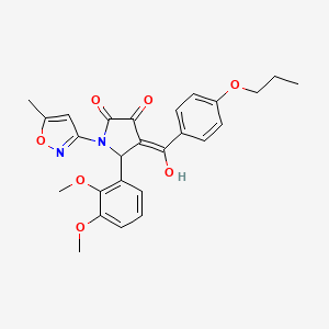 molecular formula C26H26N2O7 B12139294 (4E)-5-(2,3-dimethoxyphenyl)-4-[hydroxy(4-propoxyphenyl)methylidene]-1-(5-methyl-1,2-oxazol-3-yl)pyrrolidine-2,3-dione 