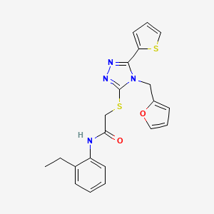molecular formula C21H20N4O2S2 B12139319 N-(2-ethylphenyl)-2-{[4-(furan-2-ylmethyl)-5-(thiophen-2-yl)-4H-1,2,4-triazol-3-yl]sulfanyl}acetamide 