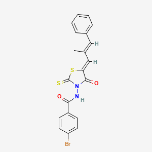 molecular formula C20H15BrN2O2S2 B12139352 4-bromo-N-{(5Z)-5-[(2E)-2-methyl-3-phenylprop-2-en-1-ylidene]-4-oxo-2-thioxo-1,3-thiazolidin-3-yl}benzamide 