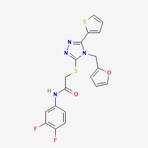molecular formula C19H14F2N4O2S2 B12139386 N-(3,4-difluorophenyl)-2-{[4-(furan-2-ylmethyl)-5-(thiophen-2-yl)-4H-1,2,4-triazol-3-yl]sulfanyl}acetamide 