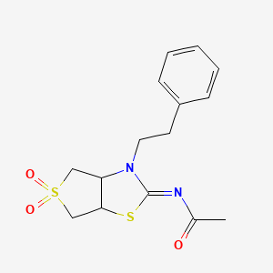 molecular formula C15H18N2O3S2 B12139459 N-[(2E)-5,5-dioxido-3-(2-phenylethyl)tetrahydrothieno[3,4-d][1,3]thiazol-2(3H)-ylidene]acetamide 