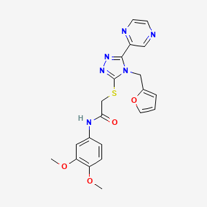 molecular formula C21H20N6O4S B12139618 N-(3,4-dimethoxyphenyl)-2-{[4-(furan-2-ylmethyl)-5-(pyrazin-2-yl)-4H-1,2,4-triazol-3-yl]sulfanyl}acetamide 