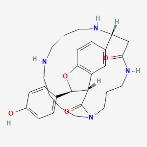 21-Hydroxy-3-(4-hydroxyphenyl)-3,3a,6,7,8,9,10,11,12,13,14,15-dodecahydro-4H-1,16-etheno-5,15-(propanoazenoethanylylidene)furo[3,4-l][1,5,10]triazacyclohexadecin-4-one