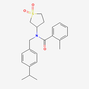 molecular formula C22H27NO3S B12139732 N-(1,1-dioxidotetrahydrothiophen-3-yl)-2-methyl-N-[4-(propan-2-yl)benzyl]benzamide 