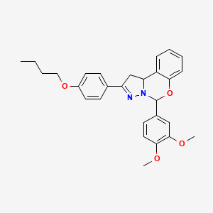 molecular formula C28H30N2O4 B12139749 2-(4-Butoxyphenyl)-5-(3,4-dimethoxyphenyl)-1,10b-dihydropyrazolo[1,5-c][1,3]benzoxazine 