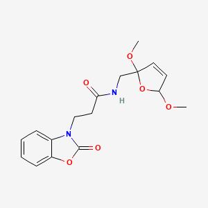 molecular formula C17H20N2O6 B12139769 N-[(2,5-dimethoxy-2,5-dihydrofuran-2-yl)methyl]-3-(2-oxo-2,3-dihydro-1,3-benzoxazol-3-yl)propanamide 