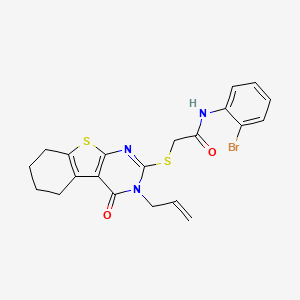 molecular formula C21H20BrN3O2S2 B12139846 N-(2-bromophenyl)-2-{[4-oxo-3-(prop-2-en-1-yl)-3,4,5,6,7,8-hexahydro[1]benzothieno[2,3-d]pyrimidin-2-yl]sulfanyl}acetamide 