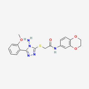 molecular formula C19H19N5O4S B12139872 2-{[4-amino-5-(2-methoxyphenyl)-4H-1,2,4-triazol-3-yl]sulfanyl}-N-(2,3-dihydro-1,4-benzodioxin-6-yl)acetamide 