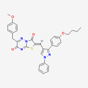 molecular formula C33H29N5O4S B12139922 (2Z)-2-{[3-(4-butoxyphenyl)-1-phenyl-1H-pyrazol-4-yl]methylidene}-6-(4-methoxybenzyl)-7H-[1,3]thiazolo[3,2-b][1,2,4]triazine-3,7(2H)-dione 