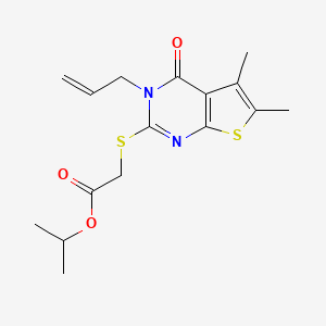 molecular formula C16H20N2O3S2 B12140018 Propan-2-yl {[5,6-dimethyl-4-oxo-3-(prop-2-en-1-yl)-3,4-dihydrothieno[2,3-d]pyrimidin-2-yl]sulfanyl}acetate 