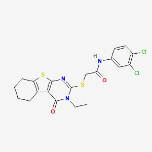 molecular formula C20H19Cl2N3O2S2 B12140049 N-(3,4-dichlorophenyl)-2-(3-ethyl-4-oxo(3,5,6,7,8-pentahydrobenzo[b]thiopheno[2,3-d]pyrimidin-2-ylthio))acetamide 