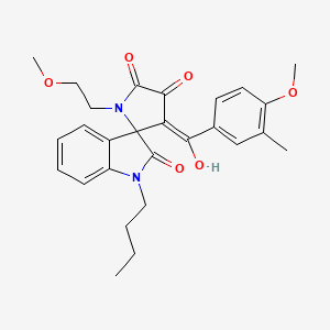 molecular formula C27H30N2O6 B12140109 1-butyl-4'-hydroxy-1'-(2-methoxyethyl)-3'-[(4-methoxy-3-methylphenyl)carbonyl]spiro[indole-3,2'-pyrrole]-2,5'(1H,1'H)-dione 