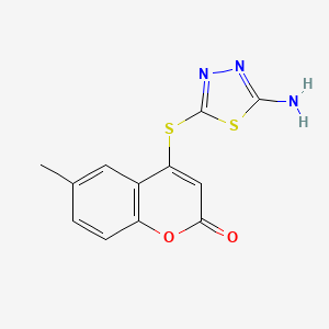 molecular formula C12H9N3O2S2 B12140212 4-[(5-amino-1,3,4-thiadiazol-2-yl)sulfanyl]-6-methyl-2H-chromen-2-one 