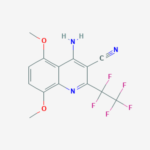 molecular formula C14H10F5N3O2 B1214026 4-Amino-5,8-dimethoxy-2-(1,1,2,2,2-pentafluoroethyl)-3-quinolinecarbonitrile 