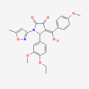 molecular formula C25H24N2O7 B12140291 (4E)-5-(4-ethoxy-3-methoxyphenyl)-4-[hydroxy(4-methoxyphenyl)methylidene]-1-(5-methyl-1,2-oxazol-3-yl)pyrrolidine-2,3-dione 