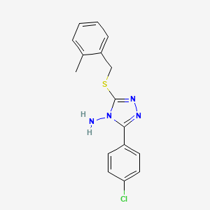 molecular formula C16H15ClN4S B12140657 5-(4-Chlorophenyl)-3-[(2-methylphenyl)methylthio]-1,2,4-triazole-4-ylamine 