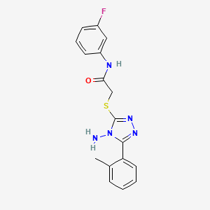 molecular formula C17H16FN5OS B12140676 2-{[4-amino-5-(2-methylphenyl)-4H-1,2,4-triazol-3-yl]sulfanyl}-N-(3-fluorophenyl)acetamide 