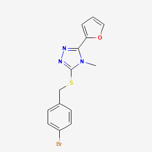 molecular formula C14H12BrN3OS B12140807 3-[(4-Bromophenyl)methylthio]-5-(2-furyl)-4-methyl-1,2,4-triazole 