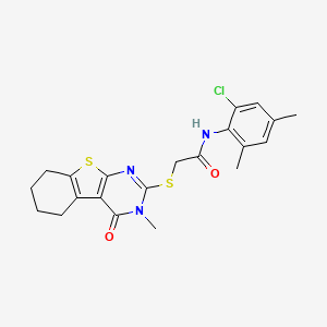 molecular formula C21H22ClN3O2S2 B12140816 N-(2-chloro-4,6-dimethylphenyl)-2-(3-methyl-4-oxo(3,5,6,7,8-pentahydrobenzo[b] thiopheno[2,3-d]pyrimidin-2-ylthio))acetamide 