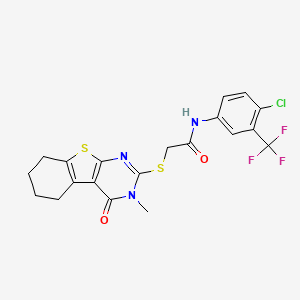molecular formula C20H17ClF3N3O2S2 B12140861 N-[4-chloro-3-(trifluoromethyl)phenyl]-2-(3-methyl-4-oxo(3,5,6,7,8-pentahydrob enzo[b]thiopheno[2,3-d]pyrimidin-2-ylthio))acetamide 