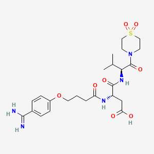 molecular formula C24H35N5O8S B1214087 (3S)-3-[4-(4-carbamimidoylphenoxy)butanoylamino]-4-[[(2S)-1-(1,1-dioxo-1,4-thiazinan-4-yl)-3-methyl-1-oxobutan-2-yl]amino]-4-oxobutanoic acid CAS No. 160138-41-0