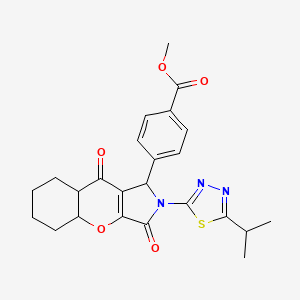 molecular formula C24H25N3O5S B12140886 methyl 4-[3,9-dioxo-2-(5-propan-2-yl-1,3,4-thiadiazol-2-yl)-4a,5,6,7,8,8a-hexahydro-1H-chromeno[2,3-c]pyrrol-1-yl]benzoate 