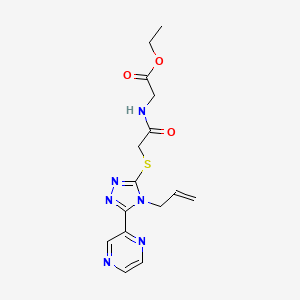 molecular formula C15H18N6O3S B12140933 Ethyl 2-[2-(4-prop-2-enyl-5-pyrazin-2-yl-1,2,4-triazol-3-ylthio)acetylamino]ac etate 