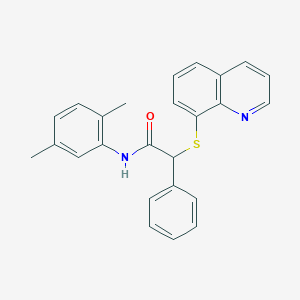 molecular formula C25H22N2OS B12140995 N-(2,5-dimethylphenyl)-2-phenyl-2-(quinolin-8-ylsulfanyl)acetamide 