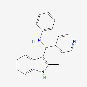 molecular formula C21H19N3 B12141002 N-[(2-methyl-1H-indol-3-yl)(pyridin-4-yl)methyl]aniline 