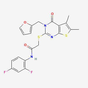 molecular formula C21H17F2N3O3S2 B12141004 N-(2,4-difluorophenyl)-2-{[3-(furan-2-ylmethyl)-5,6-dimethyl-4-oxo-3,4-dihydrothieno[2,3-d]pyrimidin-2-yl]sulfanyl}acetamide 