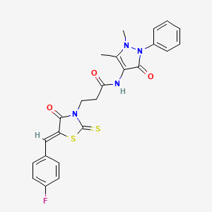 molecular formula C24H21FN4O3S2 B12141010 N-(2,3-dimethyl-5-oxo-1-phenyl(3-pyrazolin-4-yl))-3-{5-[(4-fluorophenyl)methyl ene]-4-oxo-2-thioxo(1,3-thiazolidin-3-yl)}propanamide 