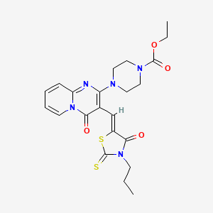 molecular formula C22H25N5O4S2 B12141030 ethyl 4-{4-oxo-3-[(Z)-(4-oxo-3-propyl-2-thioxo-1,3-thiazolidin-5-ylidene)methyl]-4H-pyrido[1,2-a]pyrimidin-2-yl}piperazine-1-carboxylate 