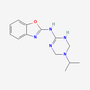 molecular formula C13H17N5O B12141050 N-[5-(propan-2-yl)-1,4,5,6-tetrahydro-1,3,5-triazin-2-yl]-1,3-benzoxazol-2-amine CAS No. 810633-81-9