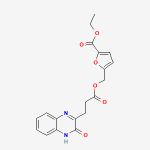 molecular formula C19H18N2O6 B1214119 5-[[1-oxo-3-(3-oxo-4H-quinoxalin-2-yl)propoxy]methyl]-2-furancarboxylic acid ethyl ester 